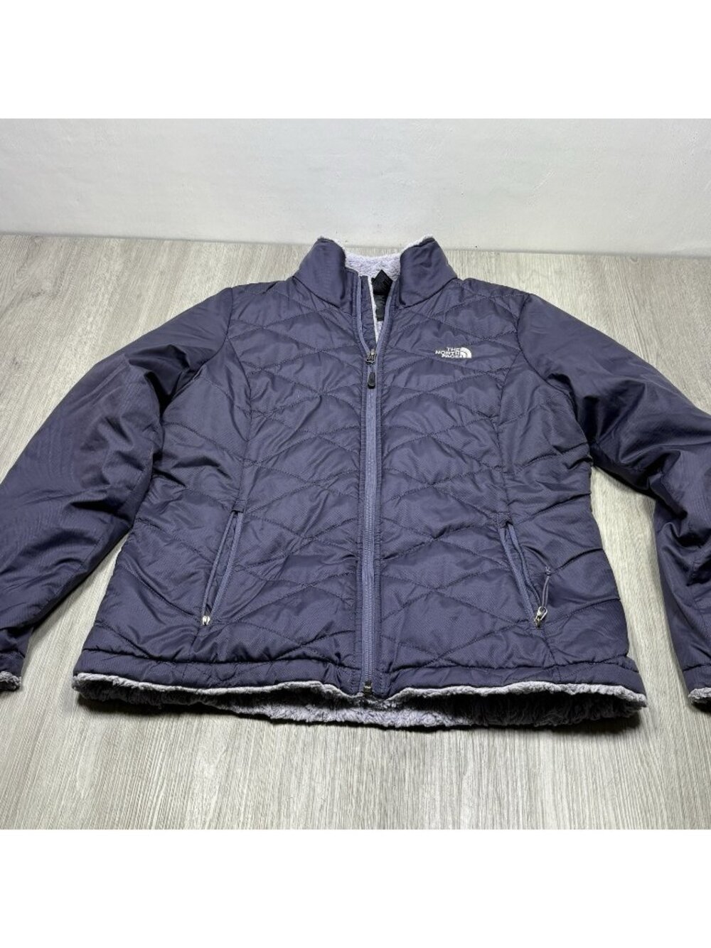 The North Face Down Puffer Jacket Women Large Blue Full Zip Diamond Quilted
